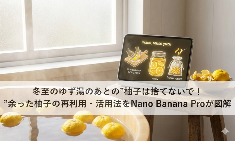 冬至のゆず湯のあとの”柚子は捨てないで！”余った柚子の再利用・活用法をNano Banana Proが図解