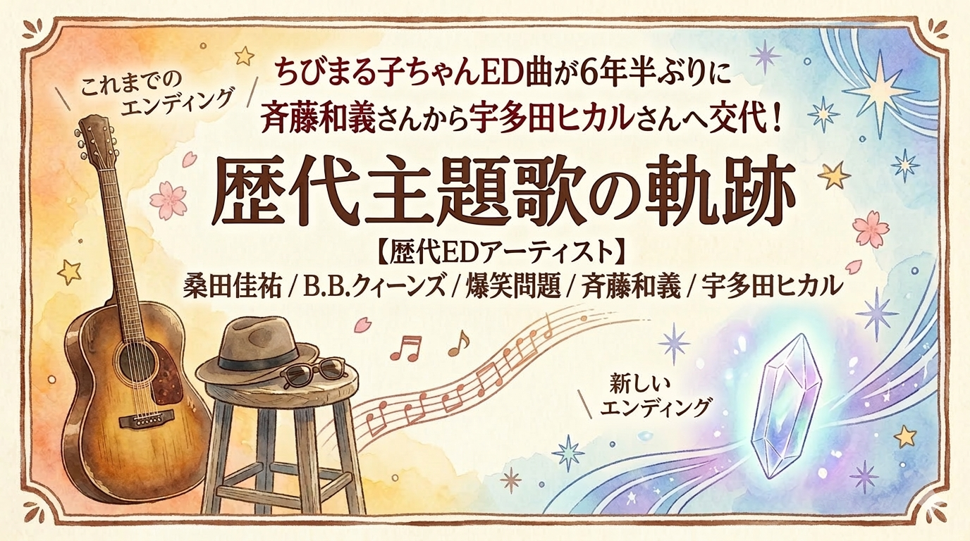 『ちびまる子ちゃん』ED曲が6年半ぶりに斉藤和義さんから宇多田ヒカルさんへ交代！歴代主題歌の軌跡