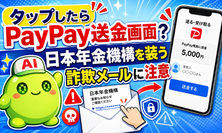 タップしたらPayPay送金画面？日本年金機構を装う詐欺メールに注意