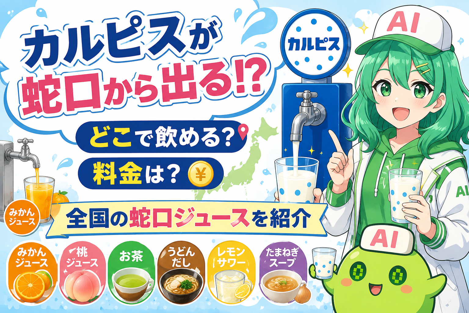 カルピスが蛇口から出る！？どこで飲める？料金は？全国の蛇口ジュースを紹介