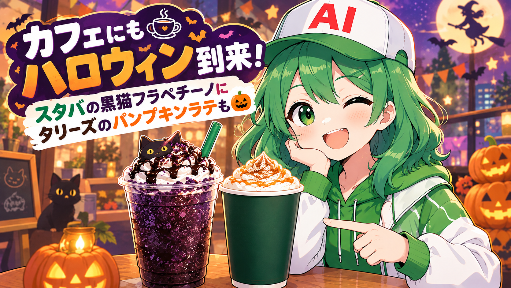 カフェにもハロウィン到来！スタバの黒猫フラペチーノにタリーズのパンプキンラテも